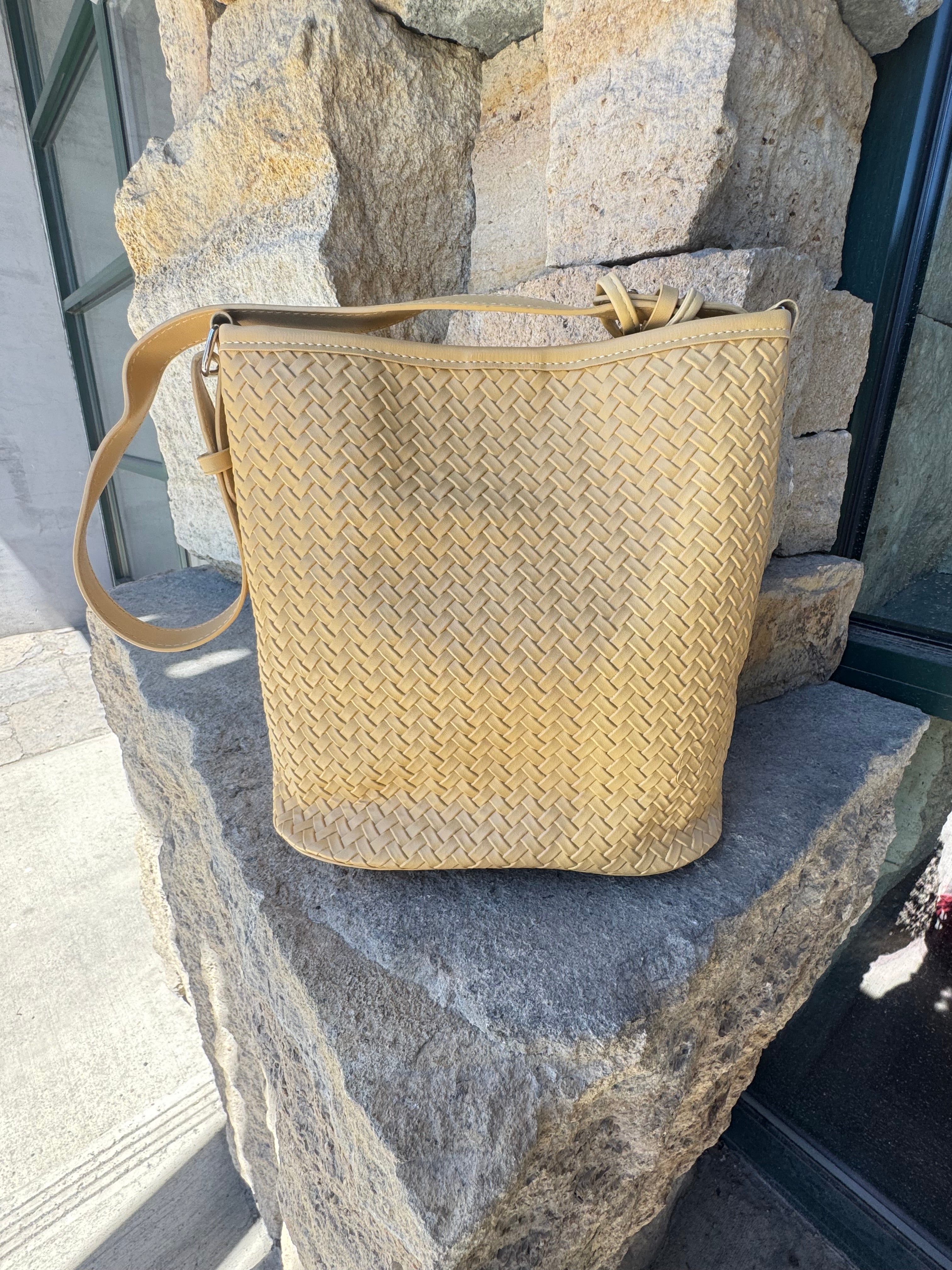 Embossed Woven Shoulder Bag w/Accessory Pouch