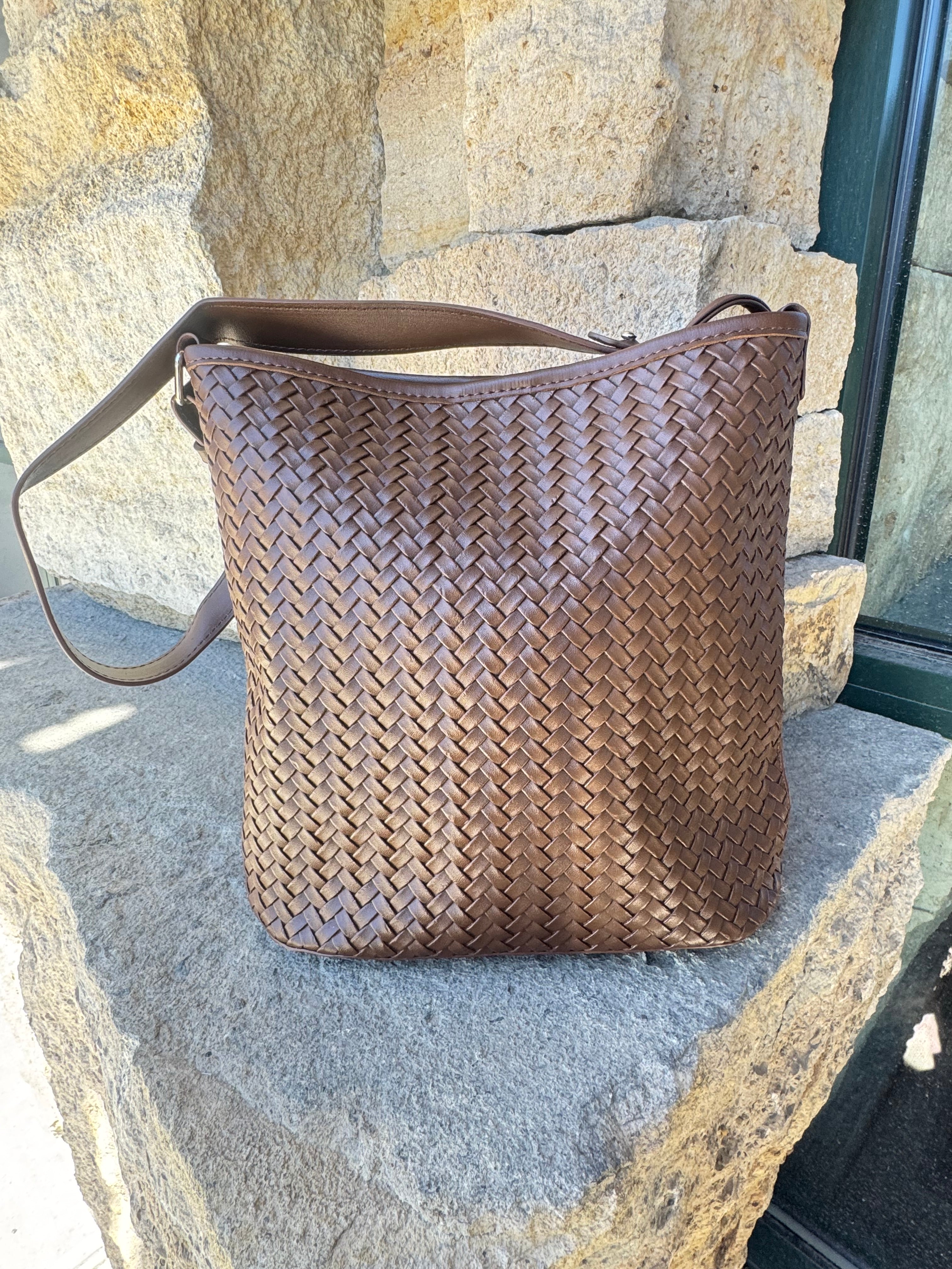Embossed Woven Shoulder Bag w/Accessory Pouch