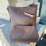 Embossed Woven Shoulder Bag w/Accessory Pouch