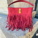 Suede-Like Microfiber Leather Crossbody Bucket Bag with Fringe
