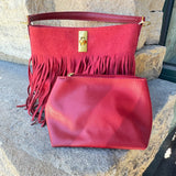 Suede-Like Microfiber Leather Crossbody Bucket Bag with Fringe
