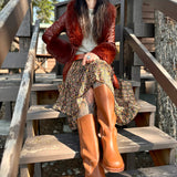 Vogue Vegan Leather Fur-Trimmed Belted Coat - Brick