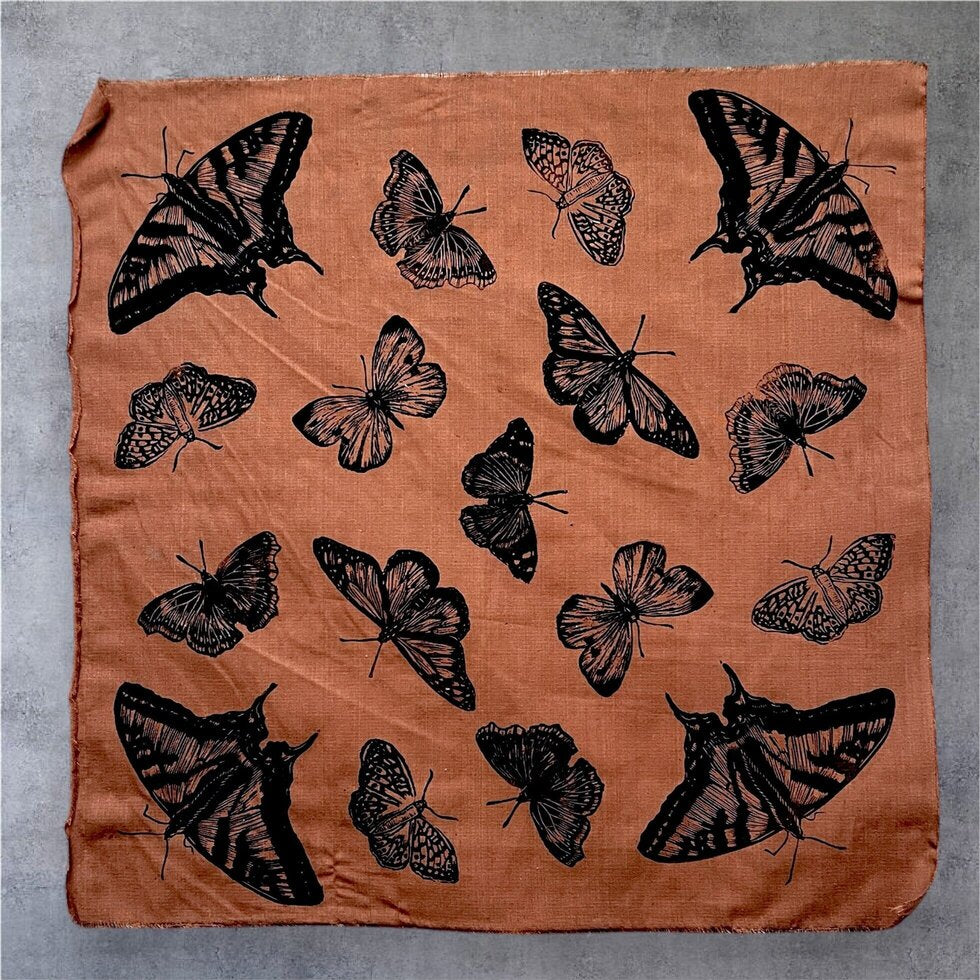 Hand Printed Butterfly Bandana