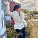 Prestige Vegan Fur-Trimmed Belted Blazer - Cream