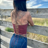 Beckee Vegan Leather Embroidered Western Corset Top