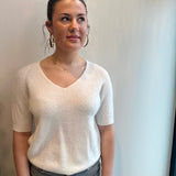 Fuzzy Knit Alpaca Blend V-neck Tee - Ivory
