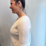 Fuzzy Knit Alpaca Blend V-neck Tee - Ivory