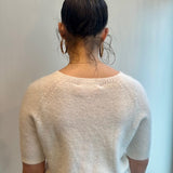 Fuzzy Knit Alpaca Blend V-neck Tee - Ivory