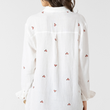 Vintage Floral Embroidered Button-down Cotton Shirt - Ivory