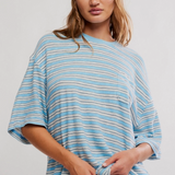 All Love Stripe Pocket Tee - Blissful Blue