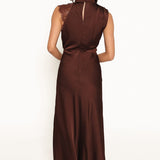 Anabelle Halter Dress With Lace Inserts - Chocolate