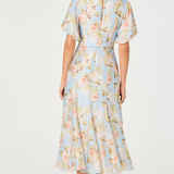 Lavena Floral Balloon Sleeve Midi Dress - Blue Floral