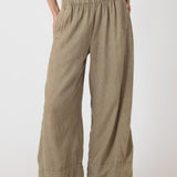Wide Leg Linen Pants - Olive