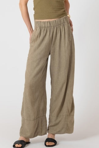 Wide Leg Linen Pants - Olive