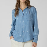 Long Sleeve Collared Embroidered Shirt - Chambray