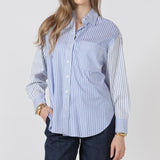 Color block Striped Long Sleeved Blouse - Blue Stripe