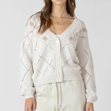 V-Neck Eyelet Cardigan With Embroidered Floral Details - Ivory