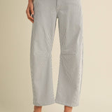 Striped Denim Barrel Jean - Black And White Stripe