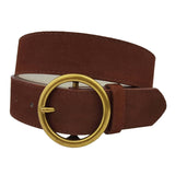 Genuine Cow Suede Leather Belt with Brass Buckle - Brown