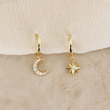 Maive Women Jewelry - Earrings Opal Moon And Star Hoops