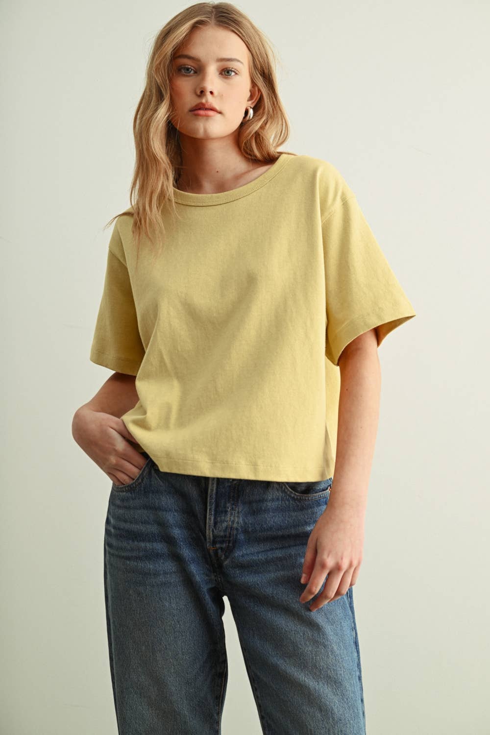 Short Sleeve Linen Knit Top - Lemon