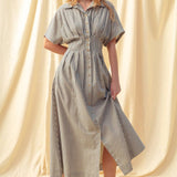 Striped Buttondown Shirt Dress - Navy Stripe