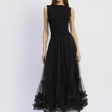 Darcy Mixed Media Maxi Dress - Black