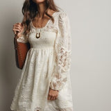 Lace Sleeve Babydoll Mini Dress- Ivory