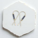 Purple Bead Ribbon Threader Earrings - Gold