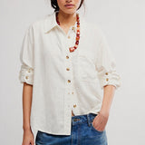 Button Up Shirt Linen Laurel Top - Clean Ivory