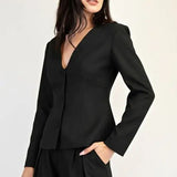 Deep V-neck Button Down- Blazer Woven Jacket