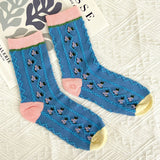 Tulip Mid Calf Floral Socks - Blue