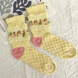 Tulip Mid Calf Floral Vintage Socks - Ivory