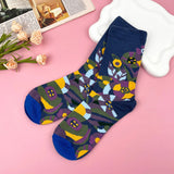 Vintage Art-style Mid-calf Socks - Blue