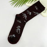 Dinosaur Retro Mid-calf Socks - Brown