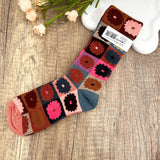 Vintage Floral Checkered Mid-calf Socks - Fuscia Floral