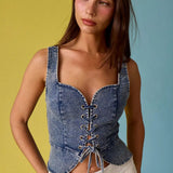 Eloise Front Lace-up Corset Top - Denim