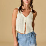 Vests Jaylani V-neck Ribbed Knit Vest - Cream