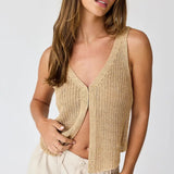 Vests Jaylani V-neck Ribbed Knit Vest - Taupe
