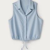 Mirage Sleeveless Notch Collar Blouse - Blue