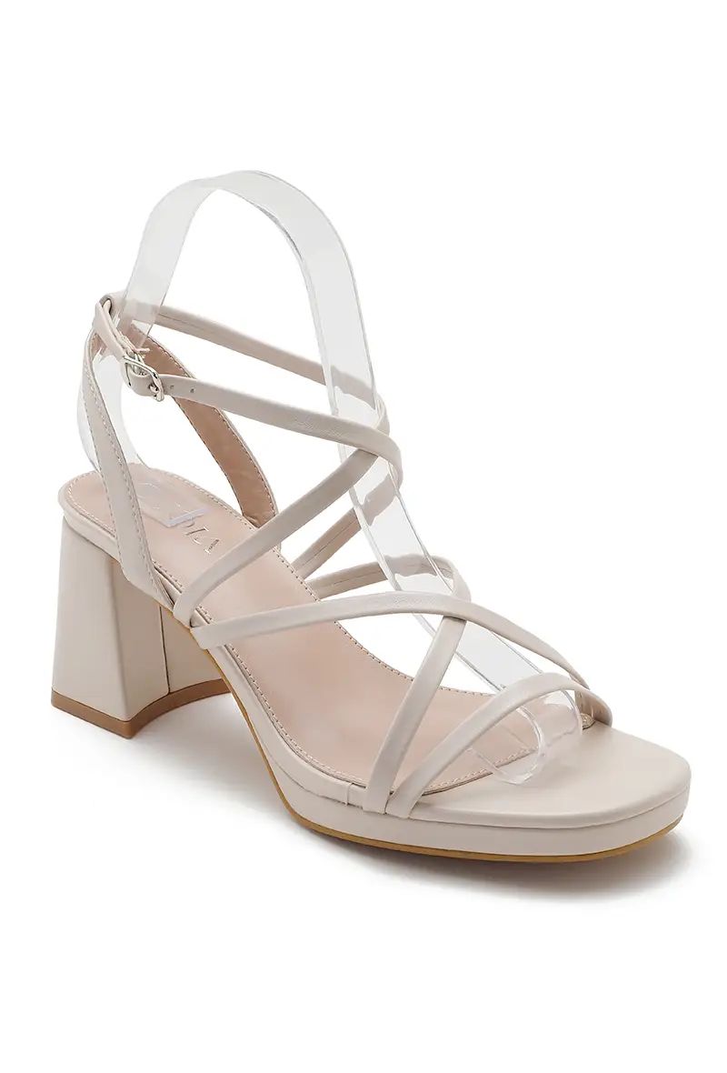 Crossed Strap Heel - Beige
