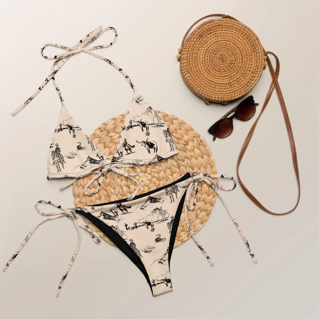Yeehaw String Bikini - Black & Cream