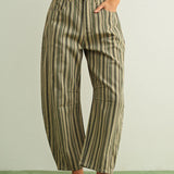 Multi Mix Stripe Printed Barrel Pants  - Green Combo