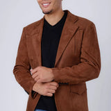 Slim Fit Suede Blazer - Brown