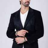 Slim Fit Suede Blazer - Black