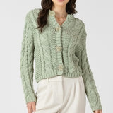 Floral Button- Front Cable Cardigan - Sage
