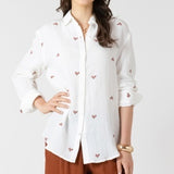 Vintage Floral Embroidered Button-down Cotton Shirt - Ivory