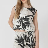 Abstract Leaf Button-back Tank - Natural Combo