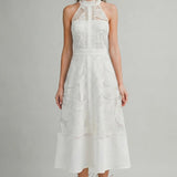 Halter Neck Lace Midi Dress - White