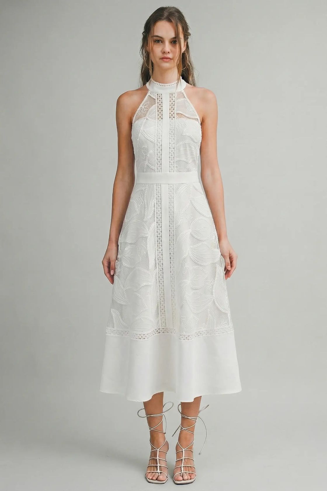 halter neck lace midi dress Lenore Silk Lace Halter Midi Dress / Ivory | MESHKI